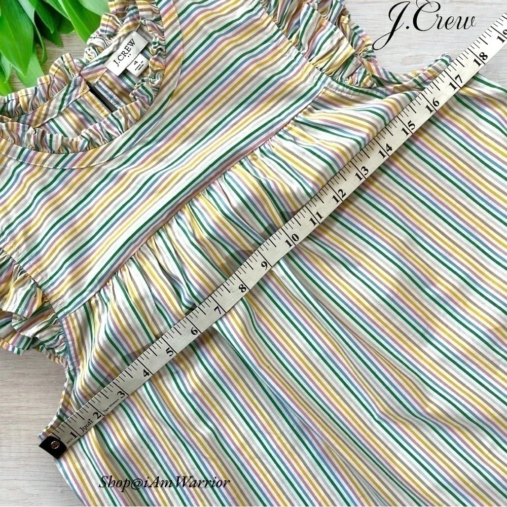 J.Crew (factory) rainbow pinstripe ruffle trim sleeveless poplin top *iamwarrior